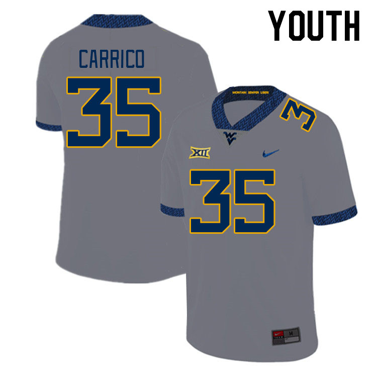 Youth #35 Reid Carrico West Virginia Mountaineers College Football Jerseys Stitched Sale-Grey